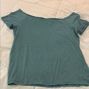 Old Navy Striped Off-Shoulder Top - Green and white striped jersey